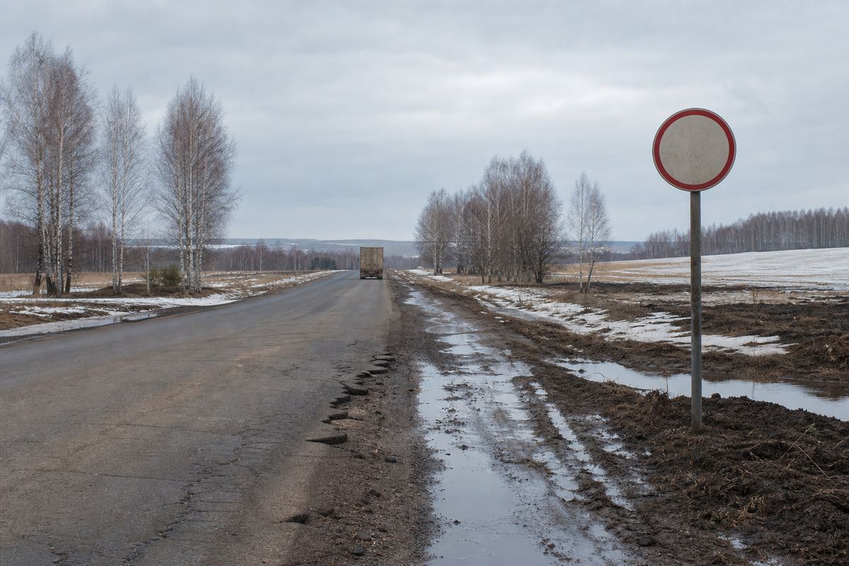Региональная дорога в период весенней распутицы — иллюстрация